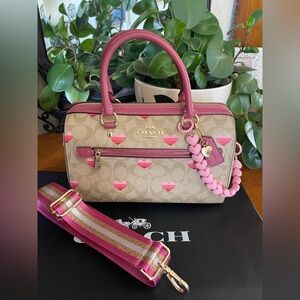 Coach Rowan Satchel with Stripe Hearts